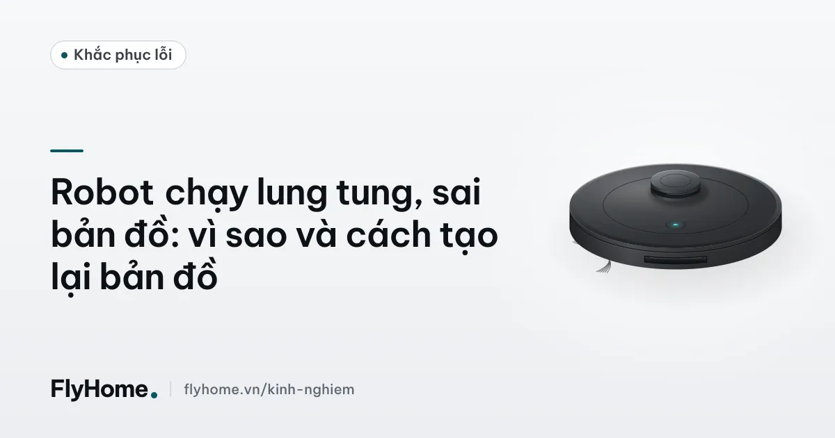Màn hình app hiển thị bản đồ nhà bị méo bên cạnh robot hút bụi đang chạy